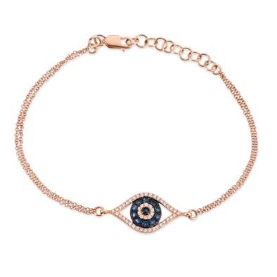 14KT ROSE GOLD BLUE SAPPHIRE DIAMOND EVIL EYE BRACELET