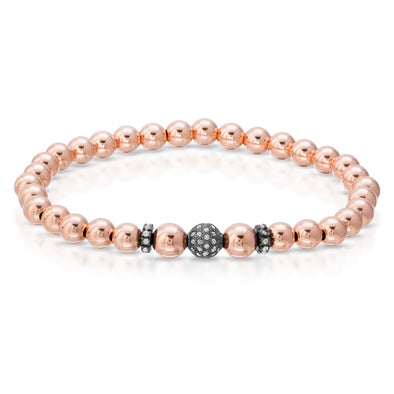 14KT ROSE GOLD FILLED 4MM SILVER DIAMOND BEAD AND SPACER STRETCH BRACELET