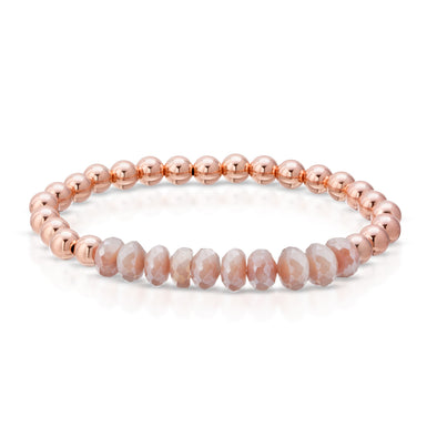 14KT ROSE GOLD FILLED 6MM PINK LABRODORITE  STRETCH BRACELET