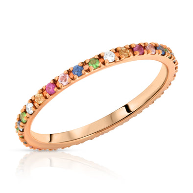 14KT ROSE GOLD MULTILCOLOR SAPPHIRE STONE ETERNITY RING