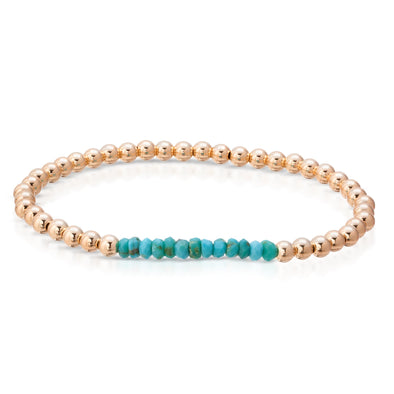 14KT YELLOW GOLD FILLED 4MM TURQUOISE STRETCH BRACELET