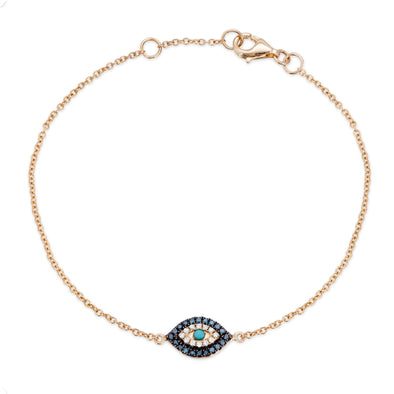 14KT YELLOW  GOLD SAPPHIRE AND DIAMOND BABY EVIL EYE ALICIA BRACELET