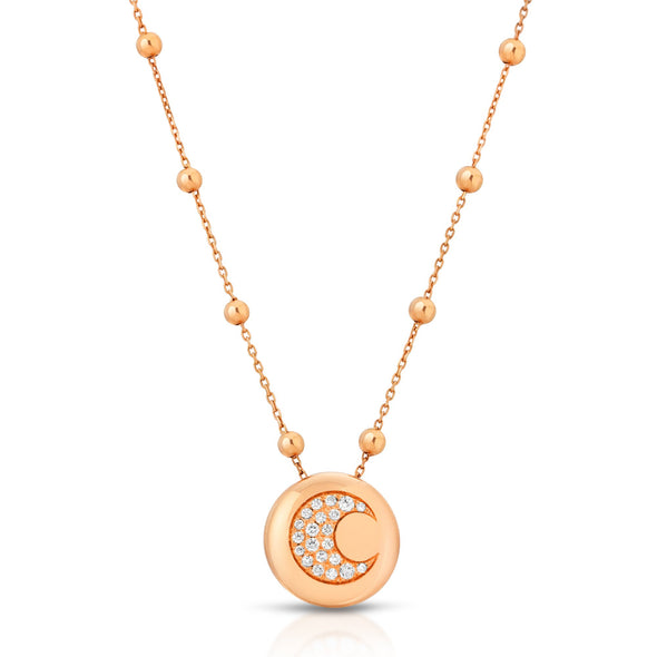 18KT ROSE GOLD VS DIAMOND CRESCENT MOON NECKLACE
